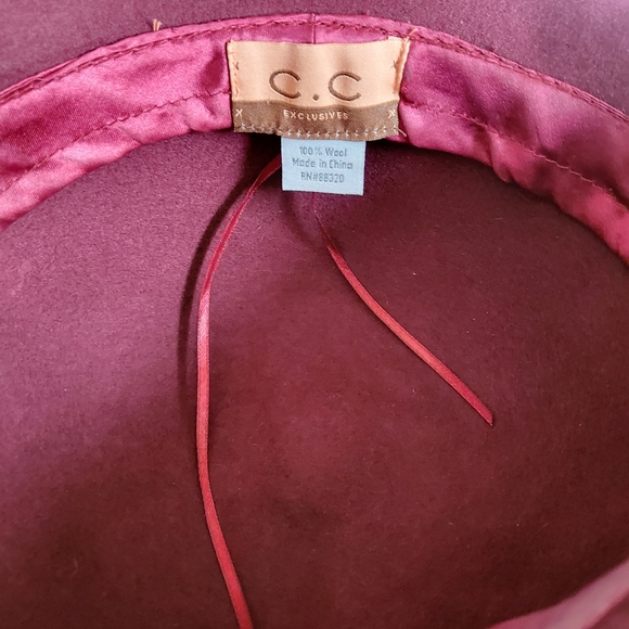 100% wool burgundy hat wide brim boho - Picture 3 of 3